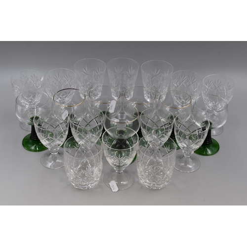 806 - Large Selection of Drinking Glasses, includes Royal Doulton Crystal. Also includes 7 Green Stemmed W... 