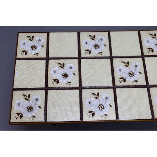 594 - Mid Century Tile Topped Coffee Table with Oak Surround, Chrome Legs and castors (43