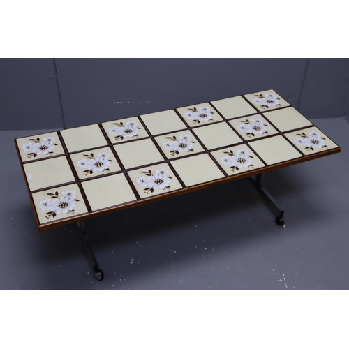 594 - Mid Century Tile Topped Coffee Table with Oak Surround, Chrome Legs and castors (43