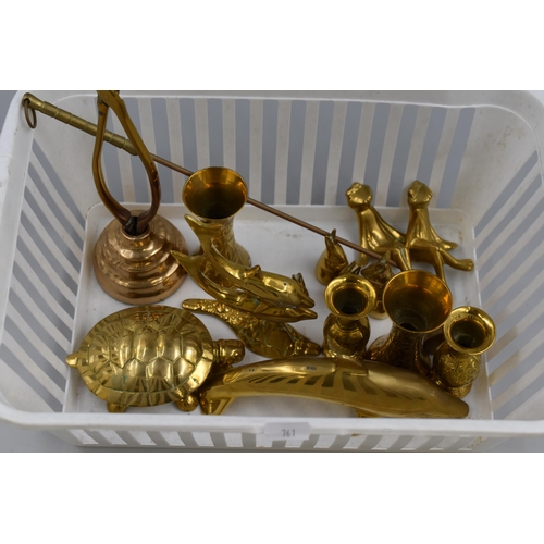 815 - A Selection of Brassware To Include Set of Four Rabbits, Tortoise Trinket Dish, Dolphins and More