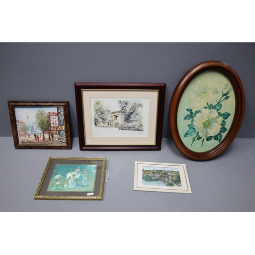 896 - Selection of Small Framed Pictures to include Parisian Oil Painting, Print by D W Barrow and more