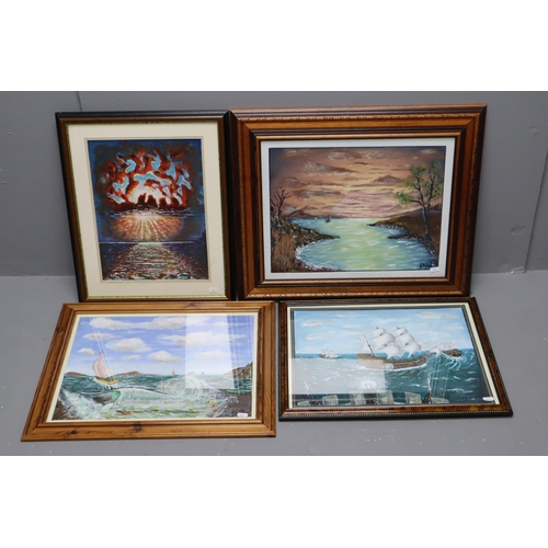 876 - Four Original Nautical and Sea Scape Artworks by P F Hannon, Largest Approx. 25