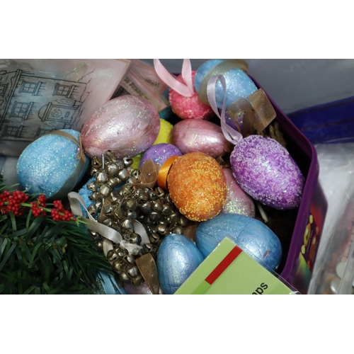 857 - CRAFTS - Mixed Lot to include Polystyrene Eggs, Fibre Stuffing, Purple Gift Bags, Ribbons, Bows, But... 