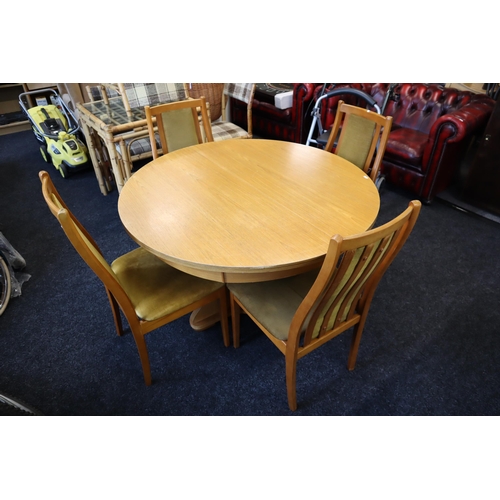 655 - Mid Century Stateroom Circular Extending Dinning Table with Four Dralon Covered Chairs (45