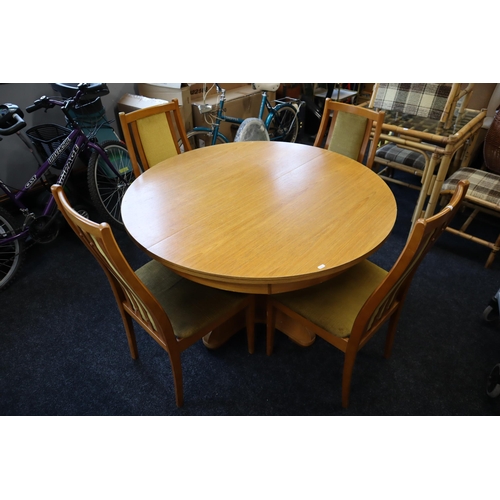 655 - Mid Century Stateroom Circular Extending Dinning Table with Four Dralon Covered Chairs (45