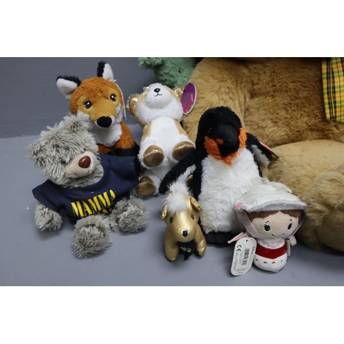 824 - Large Collection Of Soft Toys to Include 'Jellycat Fuddlewuddle Dragon, Keel Toys Fox, and Penguin a... 