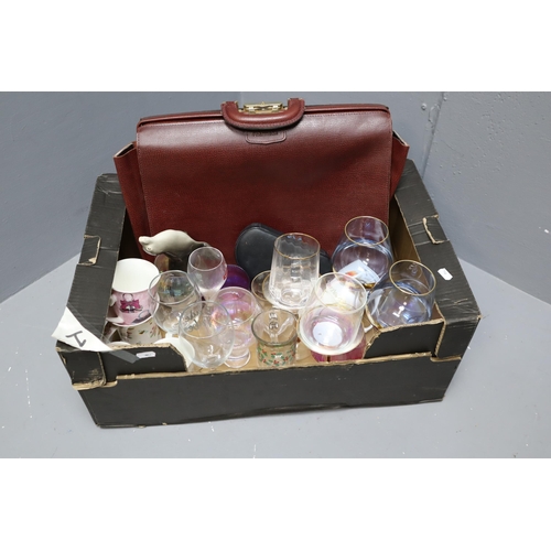 891 - A Mixed Selection To Include Mixed Glassware, Lomonosov Seal, Briefcase, And More