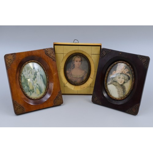 226 - Two Vintage Wooden Framed Miniatures and a French Portrait (5.5