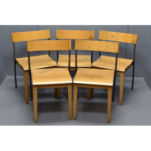 582 - Set of Five Mid Century Tubular Steel and Wood Stacking Chairs