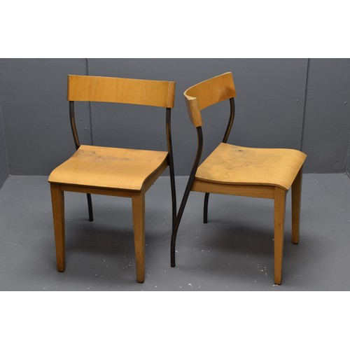 582 - Set of Five Mid Century Tubular Steel and Wood Stacking Chairs