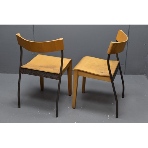 582 - Set of Five Mid Century Tubular Steel and Wood Stacking Chairs