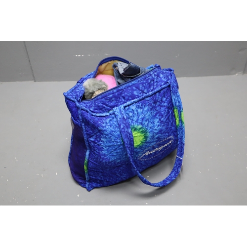 Large Selection of Mixed Material and Knitting Wool in Blue Bag