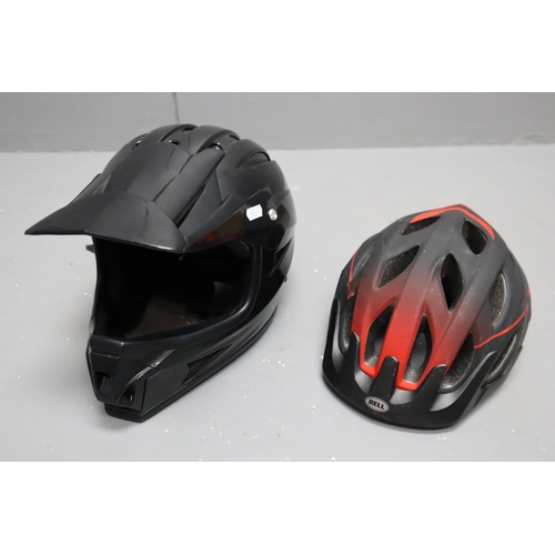 756 - Four Helmets, includes 3 Childrens Helmets, (one lights up) and an Adult Helmet