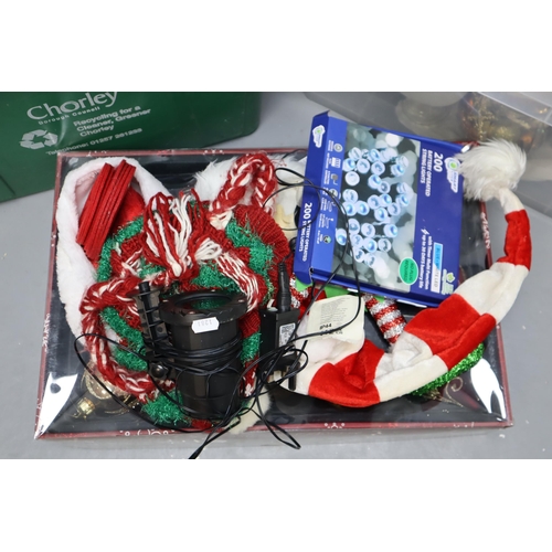 901 - Two Boxes to include a Large Selection of Christmas Items. Includes Teddy, Lights, Decorations, Orna... 