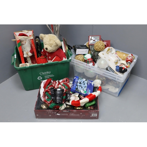 901 - Two Boxes to include a Large Selection of Christmas Items. Includes Teddy, Lights, Decorations, Orna... 