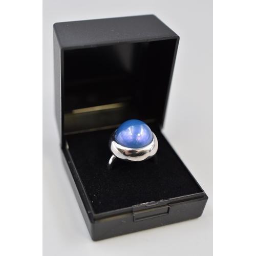 8 - Silver 925 Statement Ring with Large Blue Stone (Size N). Complete in Presentation Box