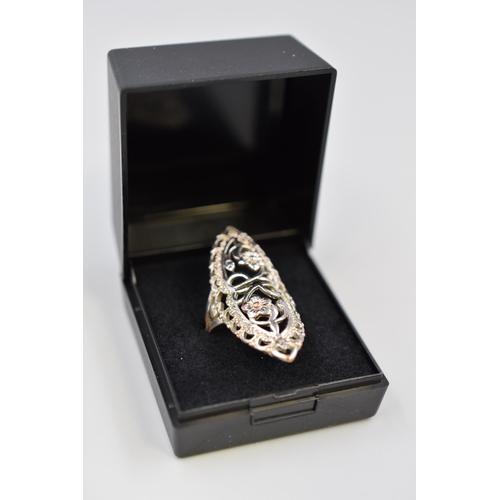 22 - Sterling Silver Flower Pattern Ring (Size M-N). Complete in Presentation Box