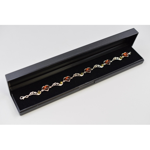 24 - Silver 925 Amber Heart Bracelet in Presentation Box