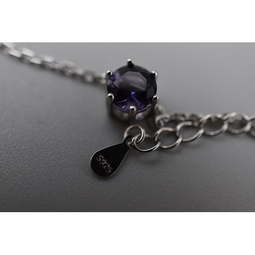 47 - New Silver 925 February Birthstone Necklace with Purple Stone. Complete in Presentation Gift Box