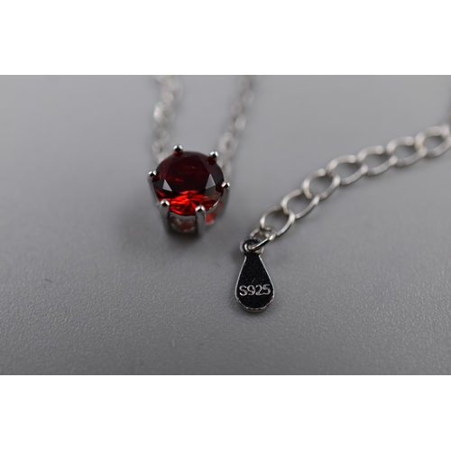 48 - New Silver 925 July Birthstone Necklace with Ruby Stone. Complete in Presentation Gift Box
