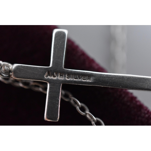 60 - AJ Hall Sterling Silver Cross Pendant Necklace Complete with Presentation Box