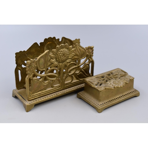 63 - Edwardian Brass Letter Rack and Stamp Holder in Art Nouveau Design