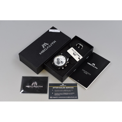 94 - Megalith gents chronograph in black and silver with black strap in presentation box with tags and in... 