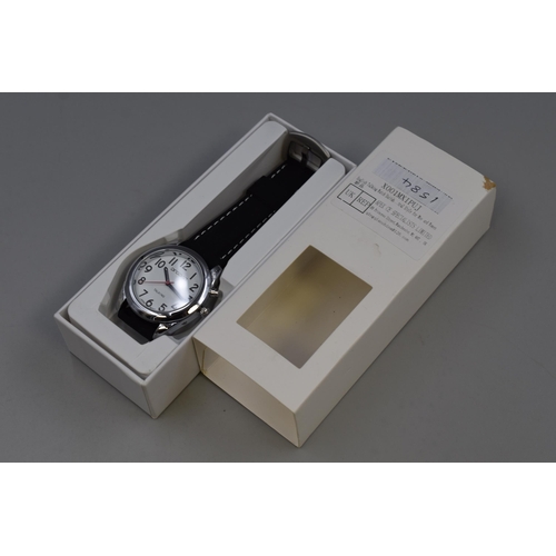 105 - Speaking watch for blind or visualy impared people in silver with a black strap, brand new, boxed wi... 