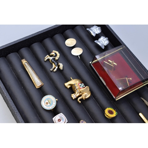 115 - Mixed Tray of Jewellery and Badges Includes Silver Ring, Brooches, Cufflinks and Enamel Badges