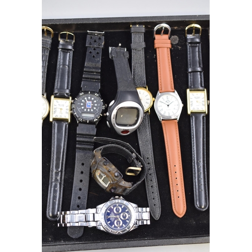 118 - Tray of 14 Watches Includes Vintage Buler LCD Digital, Swiss Felea 17 Jewel, and More. Check Out The... 