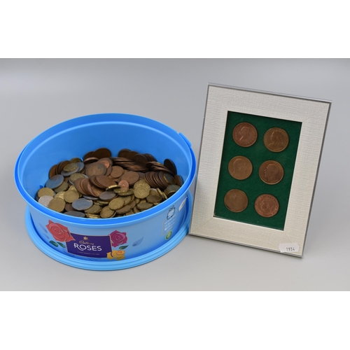 134 - Large Mixed Tub of Mainly Pre Decimal Coinage Plus Framed Selection of Copper Coins