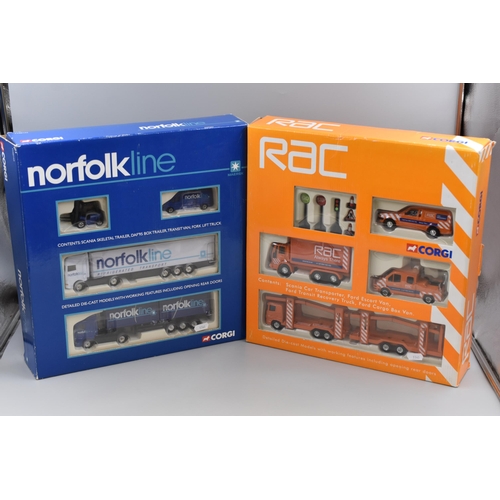 148 - Two Boxed Collectable Corgi Sets to include RAC Set and Norfolk Line Set