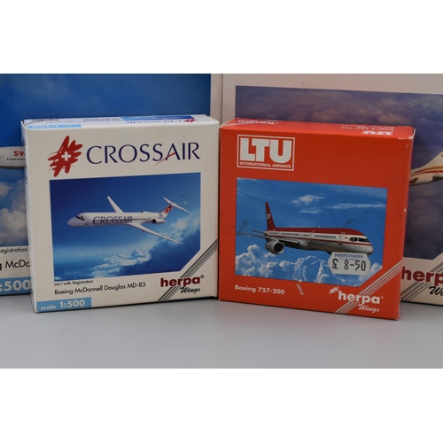 156 - Six Boxed 1:500 Scale Model Planes to include Boeing 737, Boeing McDonnell MD-83, Airbus A330 and Bo... 