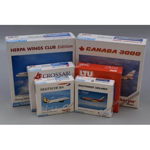 156 - Six Boxed 1:500 Scale Model Planes to include Boeing 737, Boeing McDonnell MD-83, Airbus A330 and Bo... 