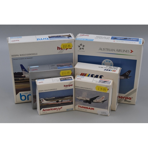 160 - Six 1:500 Boxed Model Planes to include Tunisair Eagle, Boeing 737, Boeing 727, Austrian Airbus A330... 