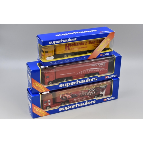 161 - Three Boxed Corgi Superhauls Die Cast Models to include Ducati Course, Parcel Force and Jack Richard... 