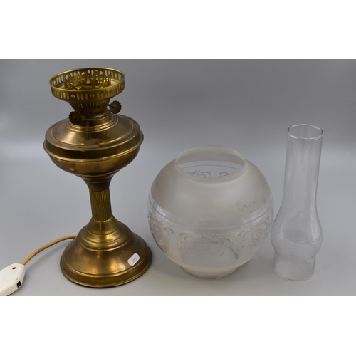 276 - Traditional Brass Oil Lamp with Shade and Chimney (Converted to Electric) 22