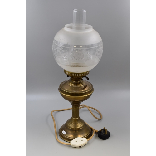 276 - Traditional Brass Oil Lamp with Shade and Chimney (Converted to Electric) 22