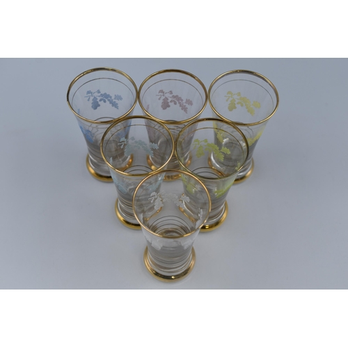 169 - Six Mid Century 1950's Gold Banded Glasses with Leaf Design