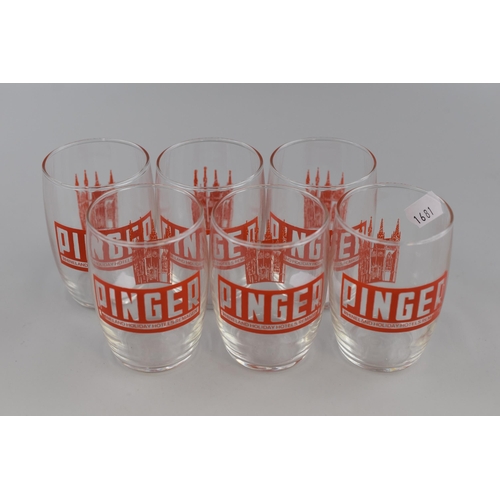 170 - Set of Six Small Vintage German Pinger Rhineland Holiday Hotels Glasses