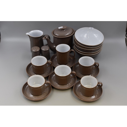 410 - 21 Pieces of Denby Stoneware Pottery to include Tea Pot, Milk Jug, 6 Cups, Salt and Pepper, 5 Bowls ... 