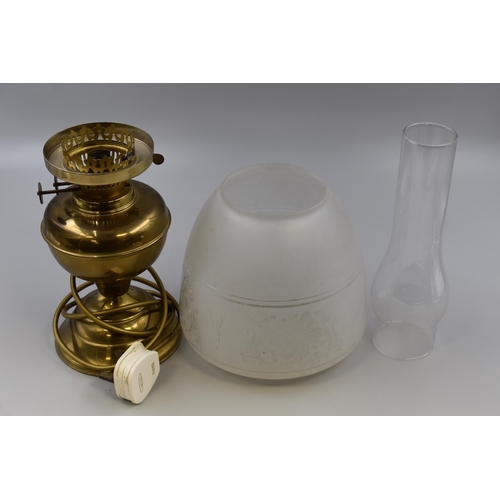 283 - Traditional Brass Oil Lamp with Chimney and Shade (Electrical Conversion)