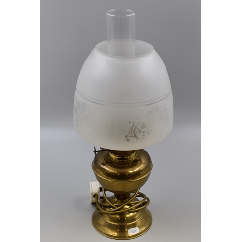 283 - Traditional Brass Oil Lamp with Chimney and Shade (Electrical Conversion)