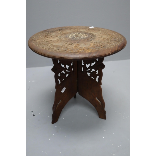 286 - Burmese Carved Wood Side Table with Folding Legs