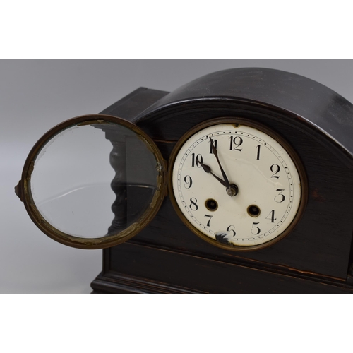 185 - Antique Mantle Clock with Key and Pendulum (a/f)