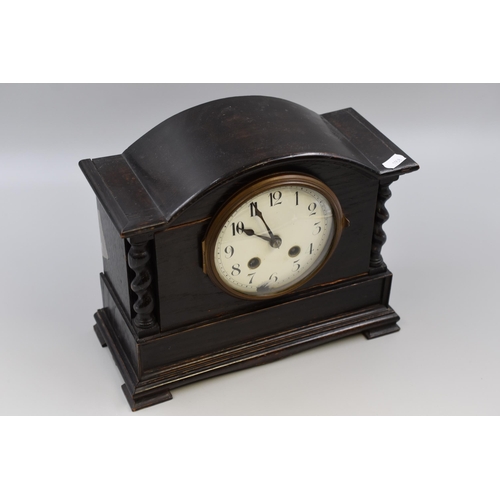 185 - Antique Mantle Clock with Key and Pendulum (a/f)