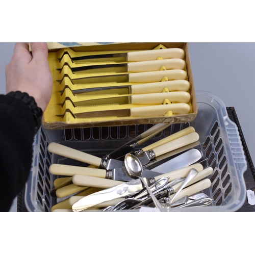 422 - A Large Selection of Assorted Cutlery With Wooden Presentation Box, Includes Silver Plated