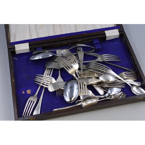 422 - A Large Selection of Assorted Cutlery With Wooden Presentation Box, Includes Silver Plated