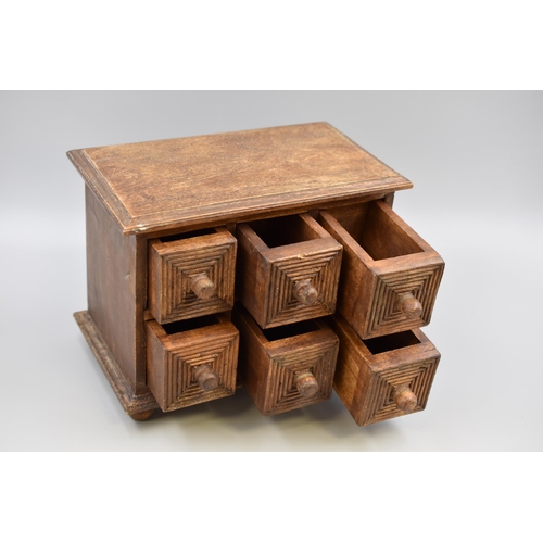 297 - A Six Drawer Wooden Storage Box, Approx 9” Tall