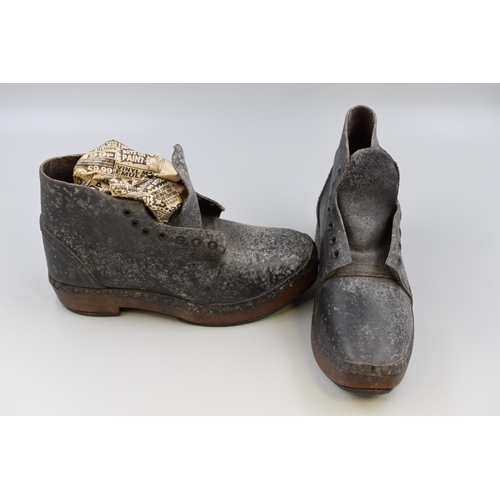 299 - Pair of Vintage Leather and Wood Clogs (Marked Size 6)